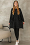 Women's Black Hooded Distressed Oversized Loose Long Knit Blouse Tunic