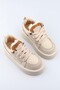 Girl's Boots Beige Thick Sole Lace-Up Fur Detail - New Season
