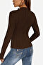 Women's Textured Elastane Ruffled Round Neck Long Sleeve T-Shirt - 3