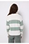 Regular Fit Polo Neck Striped Women's Green Sweater - 2
