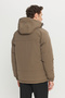 Men's Khaki Standard Fit Regular Cut Hooded Stand Collar Side Pocket Casual Coat - 5