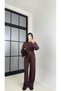 Brown Modal Bat Sleeve Blouse and Pants Double Set - 7048 - 5