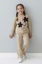My Little Girl's Black Girl's Set with 3D Flower Appliques - Olive Green