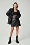 Black Buttoned Genuine Leather Skirt with Pockets