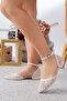 Esli̇m Pointed Toe Ankle Strap Lace Embroidered Heeled Ballet Flats - 2