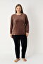 Women's Plus Size Cotton Velvet Hooded Piece Set / Navy-Mink - 2179 - 7