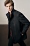 Black Stand Collar Fully Lined Classic Slim Fit Flexible Cashmere Coat 1008255150 - 3