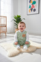 Green Baby Romper with College Collar Teddy Bear Applique Detail