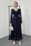 Navy Blue Backless Pulpayet Dress - 2