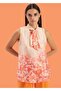 Orange- Patterned Blouse with Scarf Detail