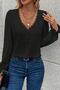V-Neck Front Buttoned Blouse - Black - 2