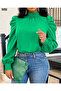 New Season Back Tie Turtleneck Crepe Fabric Blouse Women
