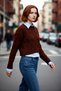 Women's Regular Fit Hair Braid Pattern Low Sleeve Crop Knitwear Sweater Offers Acrylic Comfort