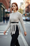 Women's Regular Fit Crew Neck Hair Knit Slit Detail Long Sleeve Knitwear Sweater for Cold Days