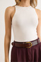 Women's White Crew Neck Tok Buzzy Ribbed Stretchy Blouse Blz-19003138 - 4