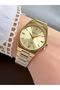 Women's Round Plain Gold Dial Gold Metal Band Wristwatch - 2
