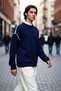 Men's Oversized Comfortable Acrylic Crew Neck Knit Sweater with Piping Detail Winter Modern Clothing Style