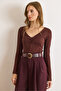 Women's Brown V-Neck Gathered Detailed Soft Textured Blouse Blz-19003141 - 6