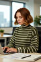 Women's Khaki Striped Turtleneck Crop Knit Sweater Casual Low Sleeve Detail Basic Winter Model - 3