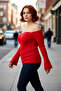 Women's Stylish Fitted Carmen Collar Ribbed Knit Sweater Solid Pattern Long Raglan Sleeve Bodycon Silhouette