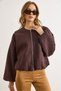 Women's Brown Crew Neck Pocketed Lined Cashmere Jacket Ckt-19000489 - 5