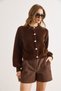 Women's Bitter Brown Button Detailed Soft Textured Beard Knitwear Cardigan Hrk-19000430 - 2