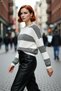 Women's Oversized Crew Neck Color Block Long Sleeve Pique Knit Sweater Ideal for Winter Days
