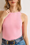 Women's Candy Pink Crew Neck Tok Buzzy Ribbed Stretchy Blouse Blz-19003138 - 4