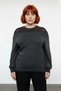 Women's Anthracite Hair Braid Detailed Stylish Crew Neck Knitwear Sweater Ideal for Winter Days Long Sleeve - 2
