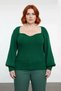 Women's Fitted Fit Heart Neckline Long Raglan Sleeve Ribbed Knitwear Sweater Casual Stylish Acrylic Woven - 2