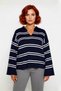 Women's Relaxed Fit Striped Polo Neck Acrylic Knit Sweater Offers Comfort in Winter Season Casual Elegance - 2