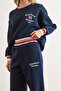 Women's Navy Blue Stripe Detailed Embroidered Thick Tracksuit Set Etkm-0000086 - 4