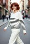 Women's Striped Crew Neck Relaxed Fit Long Sleeve Knit Sweater Offers Everyday Elegance and Comfort