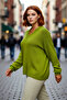 Women's V-Neck Drawstring Sleeve Detailed Knitwear Sweater Regular Fit Medium Thickness Basic Silhouette Casual Chic