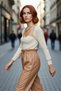 Women's Regular Fit Long Sleeve Crop Brown Heart Neck Ribbed Acrylic Knitwear Sweater Casual Chic