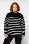 Women's Black Striped Gold Button Detailed Shardon Acrylic Crew Neck Knitwear Sweater Winter Casual Wear - 2