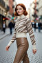 Women's Zebra Patterned Stand Collar Regular Fit Crop Knitwear Sweater Stylish Choice for Cold Days High Quality