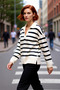 Women's Oversized Polo Neck Striped Knit Sweater Is a Must-Have for Winter and Autumn Outfits with Its Comfortable Texture