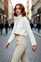 Women's Ecru Oversized Stand Collar Knit Sweater Basic Low Sleeve Long Length Winter Casual Chic Quality
