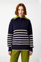 Women's Oversized Wide-Fit Striped Half-Zip Turn-Down Collar Knit Sweater, Special for Cold Weather, High Quality - 2
