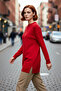 Women's Relaxed Fit Acrylic Knitwear Tunic Sweater Crew Neck Low Sleeve Plain Pattern Slit Slim