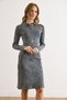 Women's Anthracite Polo Neck Washable Stretchy Mini Dress Elb-19002547 - 4