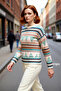 Women's Oversized Ethnic Patterned Crew Neck Low Sleeve Knitwear Sweater Is a Stylish and Comfortable Choice for Winter