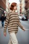 Women's Oversized Crew Neck Striped Knit Sweater Ideal for Winter Days Offering Elegance and Comfort