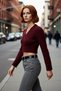 Women's Anthracite Ribbed Double-Breasted Knit Sweater with Crop Cut, Stylish and Comfortable Outfits for Winter Days
