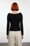 Women's Fitted Boat Neck Feather Detail Knitwear Sweater Long Sleeve Stylish Modern for Winter Outfits - 4