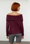 Women's Carmen Collar Regular Fit Long Sleeve Ribbed Knit Sweater Offers Day and Night Elegance - 4