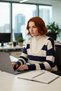 Women's Oversized Striped Stand Collar Low Sleeve Thick Knitwear Sweater Comfortable Stylish Outfits for Winter Season - 3