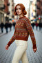 Women's Oversized Ethnic Patterned Crew Neck Low Sleeve Knitwear Sweater Offers Winter Casual Chic