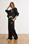 Women's Black Stripe Detailed Embroidered Thick Tracksuit Set Etkm-0000086 - 6